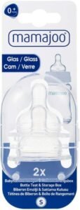 Mamajoo 2 X Saklama Kutulu Anti-Kolik Cam Biberon Emziği No:1 / S 0 Ay+ – Fırsat Paketi