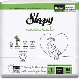 Sleepy Natural Yenidoğan Bebek Bezi 1 Beden Jumbo Paket (64 Adet) - Doğal İçerikli Bebek Bezi