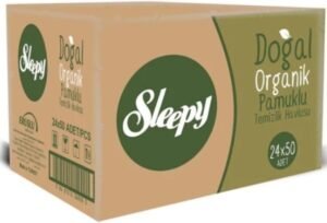 Sleepy Doğal Organik Pamuklu Temizlik Havlusu 50 Yaprak x 24 Paket – Mega Paket