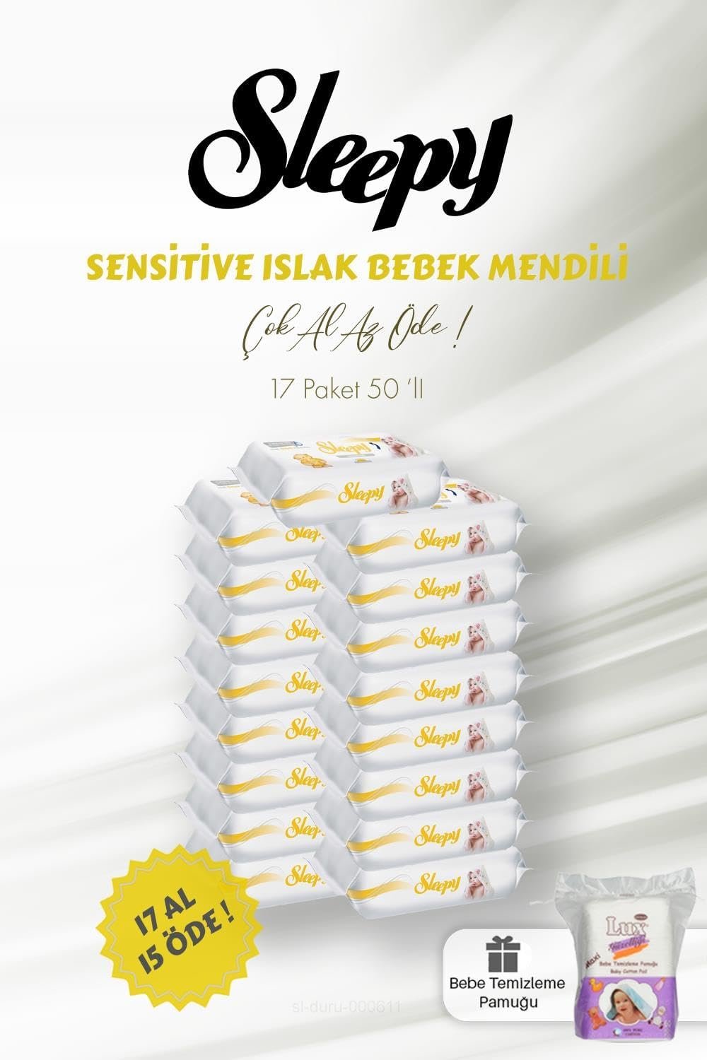 Sleepy Sensitive 50'li Islak Bebek Mendili ve Bebe Temizleme Pamuğu - Fırsat Paketi