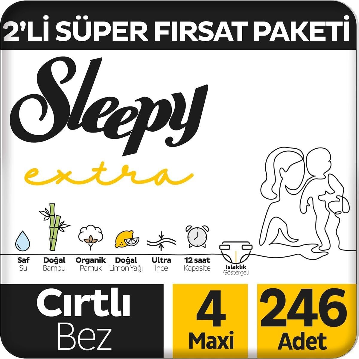Sleepy Extra Günlük Aktivite 4 Numara Maxi Bebek Bezi 246 Adet (2'li Fırsat Paketi)