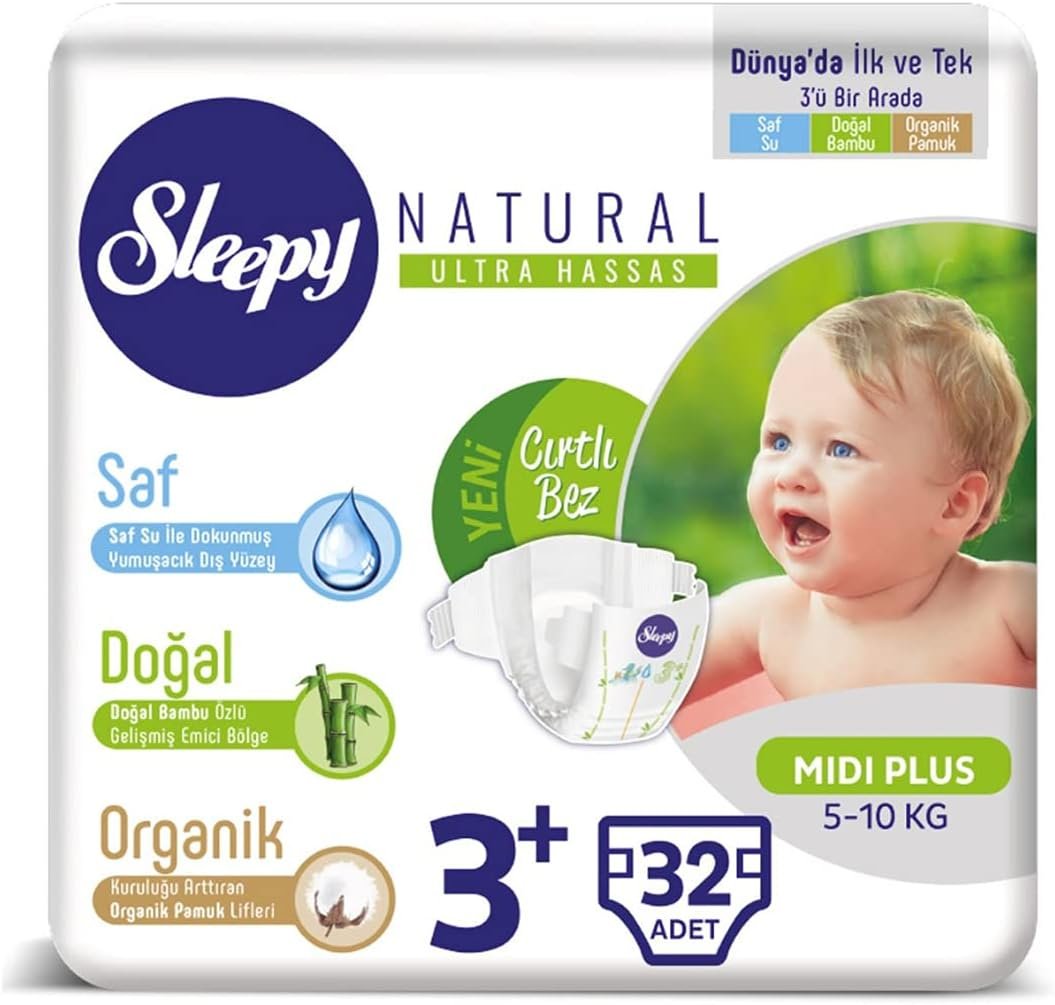 Sleepy Natural Bebek Bezi 3 Beden (Midi) 4-9 Kg 30 Adet | Doğal İçerikli Bebek Bezi