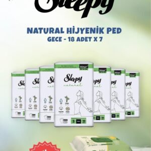 Sleepy 7 AL 6 ÖDE Natural Gece Hassas Hijyenik Ped 18 Adet ve 50'li Doğal Islak Mendil - Fırsat Paketi