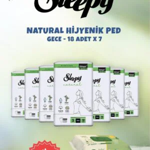 Sleepy 7 AL 6 ÖDE Natural Gece Hassas Hijyenik Ped 18 Adet ve 50'li Doğal Islak Mendil - Fırsat Paketi