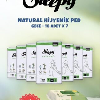 Sleepy 7 AL 6 ÖDE Natural Gece Hassas Hijyenik Ped 18 Adet ve 50'li Doğal Islak Mendil - Fırsat Paketi