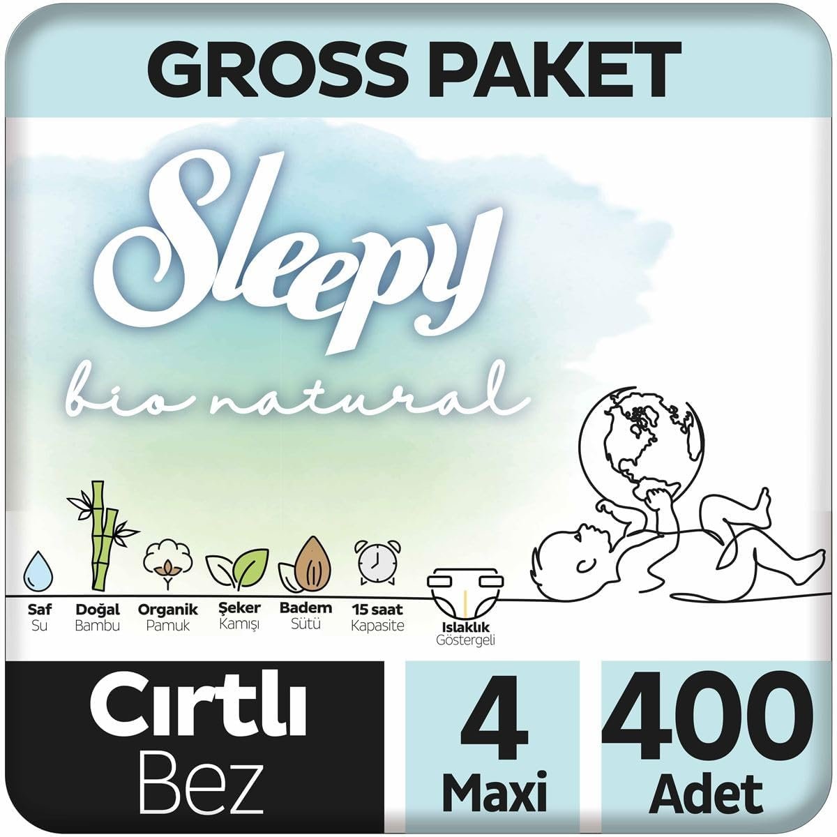 Sleepy Bio Natural 4 Numara Maxi Bebek Bezi 400 Adet | Ekonomik Paket