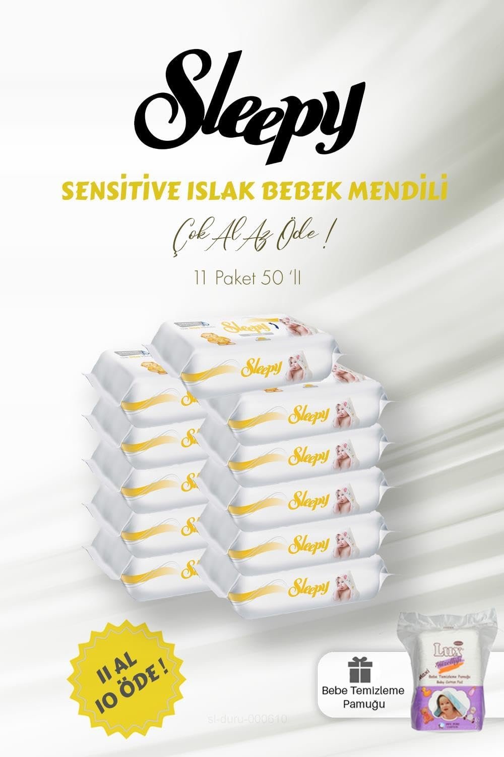 Sleepy Sensitive Islak Bebek Mendili 11 AL 10 ÖDE 50'li ve Bebe Temizleme Pamuğu - Fırsat Paketi