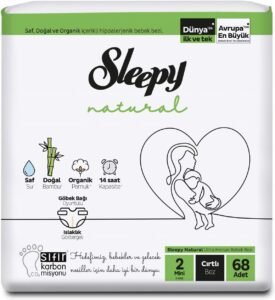 Sleepy Natural Mini 2 Beden Bebek Bezi – Jumbo Paket 68 Adet | Doğal İçerikli Bebek Bezi