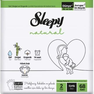 Sleepy Natural Mini 2 Beden Bebek Bezi - Jumbo Paket 68 Adet | Doğal İçerikli Bebek Bezi