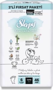 Sleepy Bio Natural 2’li Fırsat Paketi Bebek Bezi 6 Numara (XLarge) 46 Adet | Cırtlı Bez