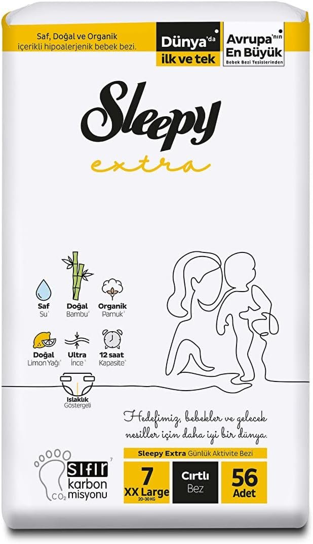 Sleepy Extra 4'lü Jumbo Bebek Bezi 7 Numara XXL (56 Adet) | En Uygun Fiyat