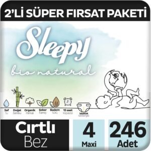 Sleepy Bio Natural 2’li Fırsat Paketi Bebek Bezi 4 Numara (Maxi) 246 Adet | Ekonomik Paket
