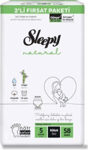 Sleepy Natural 2’li Fırsat Paketi Külot Bez 5 Numara (Junior) 58 Adet – Ekonomik Paket