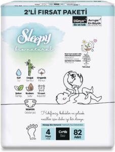 Sleepy Bio Natural 2’li Fırsat Paketi Bebek Bezi 4 Numara (Maxi) 82 Adet – Cırtlı Bez