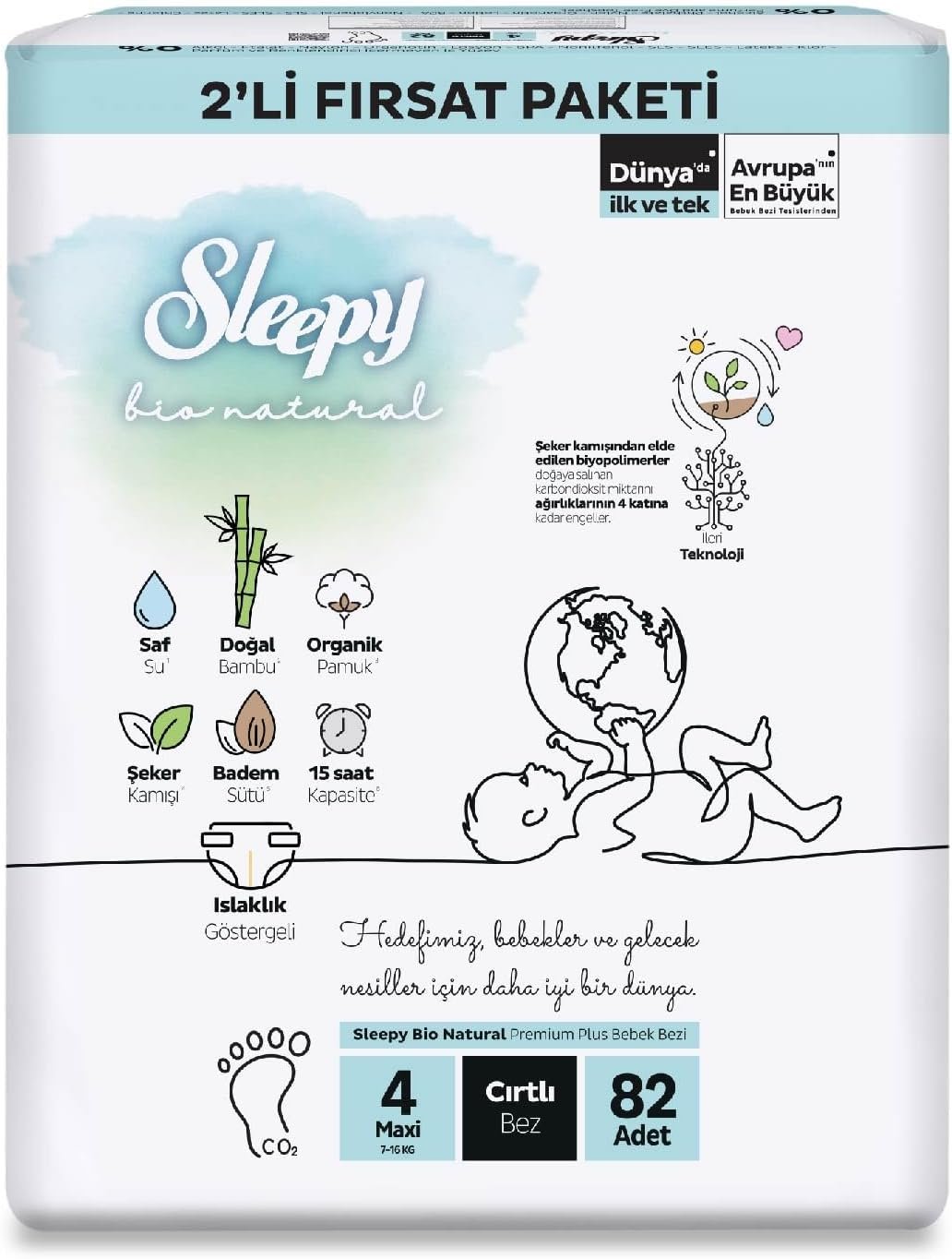 Sleepy Bio Natural 2'li Fırsat Paketi Bebek Bezi 4 Numara (Maxi) 82 Adet - Cırtlı Bez