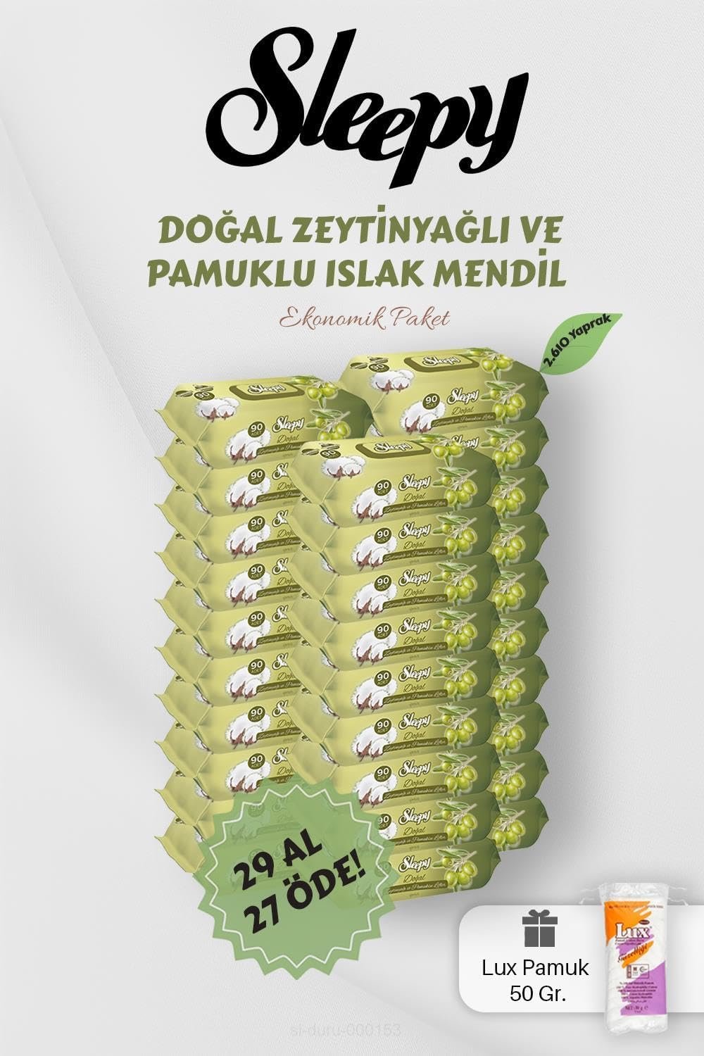 Sleepy 90'lı Zeytinyağlı Pamuklu Bebek Mendili 29 Al 27 Öde - Fırsat Paketi