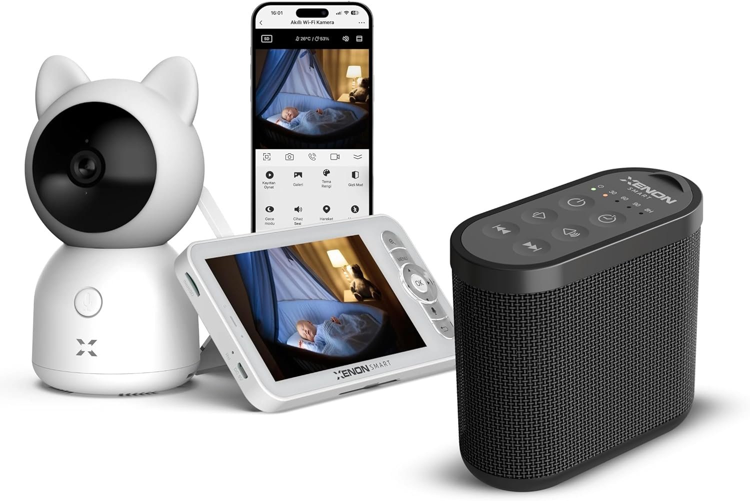 Weehoo Akıllı Monitörlü Bebek Kamerası ve Beyaz Gürültü Pış Pış Sesi Bebek Uyku Arkadaşı Anne Bebek Seti - Tam Set