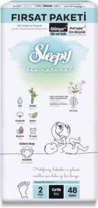 Sleepy Bio Natural 2 Numara Mini Bebek Bezi 48 Adet Fırsat Paketi | Cırtlı Bez