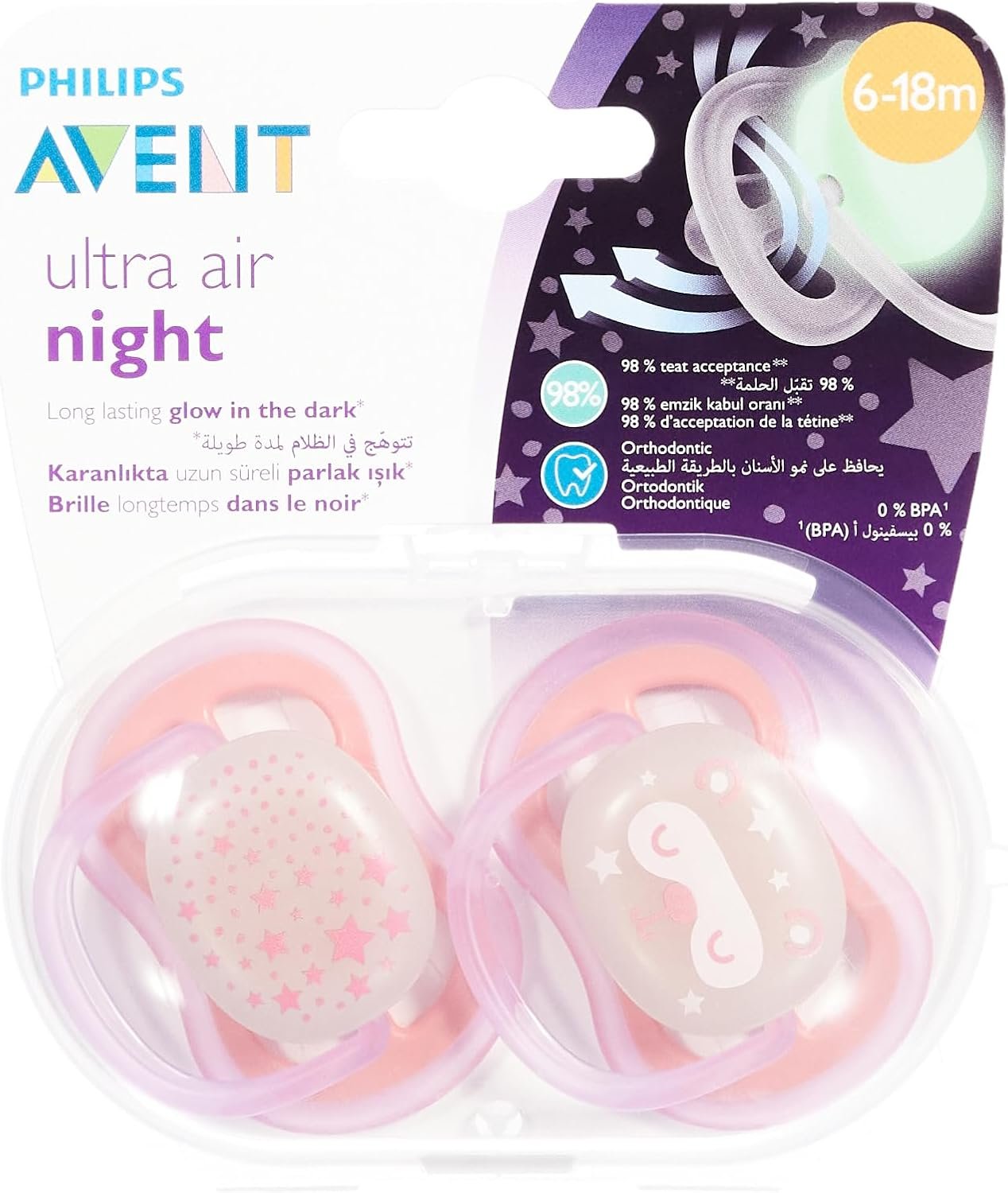 Philips Avent Scf376/22 Ultra Air Night Karanlıkta Parlar Gece Emziği 6-18 Ay Kız - Ekonomik Seçim