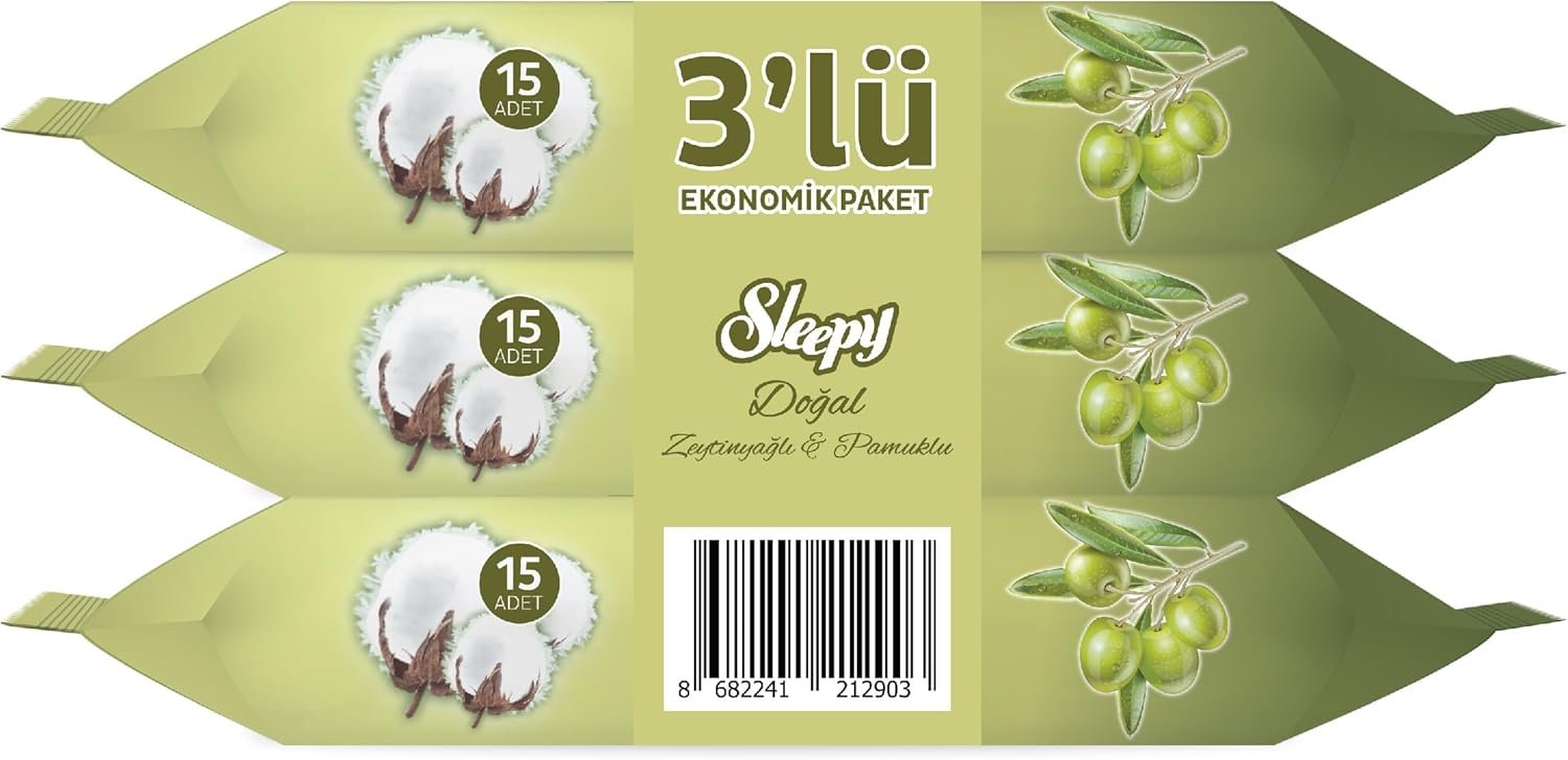 Sleepy Doğal Zeytinyağlı ve Pamuklu Cep Mendili 4x3x15 (180 Yaprak) - Mega Paket