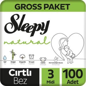 Sleepy Natural Bebek Bezi 3 Numara (Midi) – 100 Adet Ekonomik Paket | Uygun Fiyat