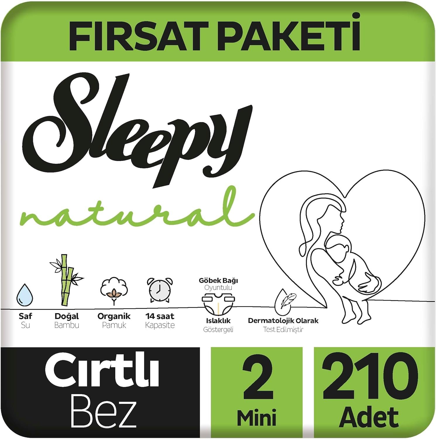 Sleepy Natural 2 Numara Mini Bebek Bezi Büyük Fırsat Paketi 210 Adet