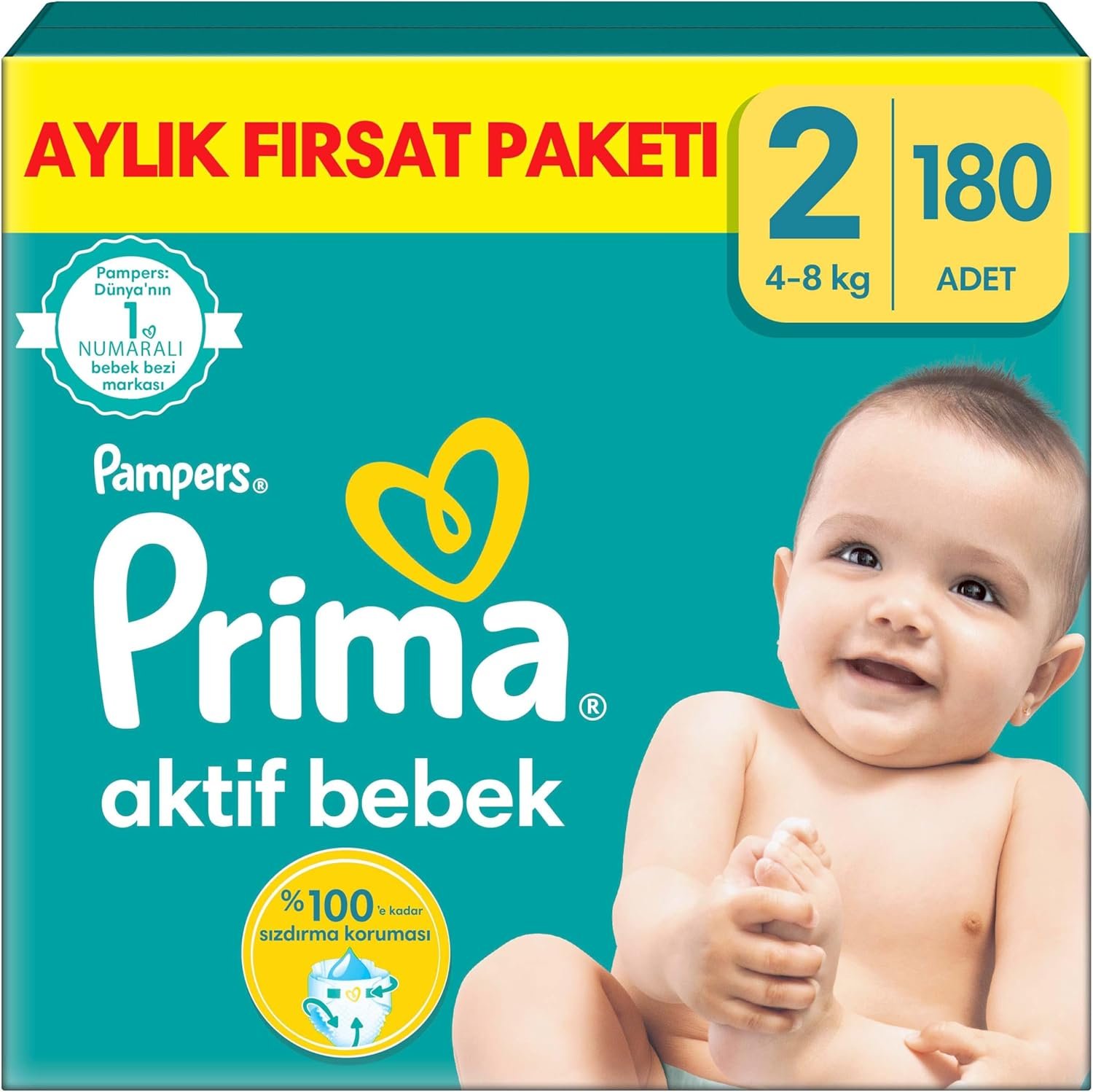 Prima Aktif Bebek Bebek Bezi 2 Numara (3-6 kg) 180 Adet | Aylık Fırsat Paketi