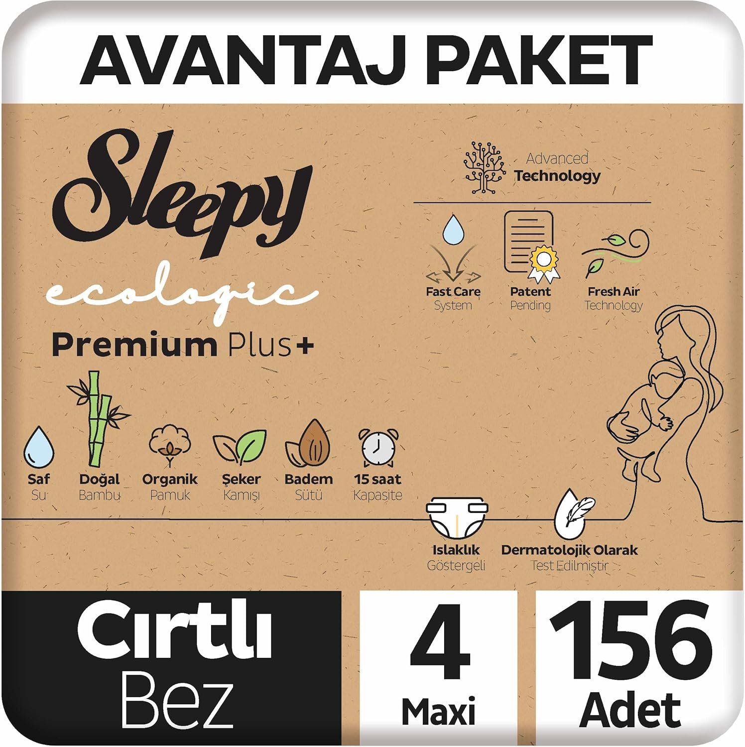 Sleepy Ecologic Premium Plus 4 Numara Maxi Bebek Bezi 156 Adet - Avantajlı Paket
